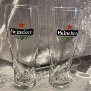 2 Heineken Beer Pilsner Glasses Set of 2 XL 16 Oz Ounces 7.5 Inch Tall Man Cave